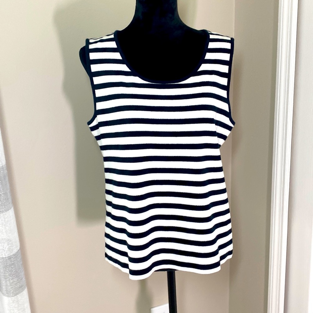 Chico's size 3 Tank Top. Black and White striped with a thin line of silver.